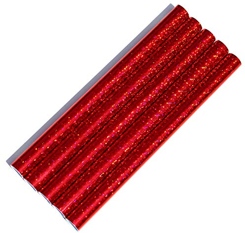 5er Set Klebefolie Hologramm Selbstklebende Glitzer Dekofolie Farbig Bastefolie Glitter Vinyl Aufkleber DIY 100cm x 33cm (Flakes Rot)