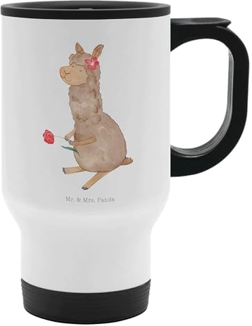 Mr. & Mrs. Panda Thermobecher Alpaka Blume - Geschenk, Lamas, Lama, Isolierbecher, Thermobecher To Go, Spülmaschinenfest, Alpaka Witz, Tasse zum
