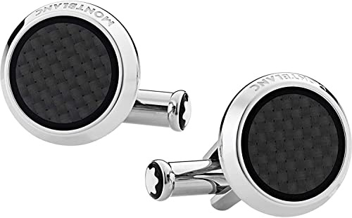 Montblanc Extreme 2.0 runde Manschettenknöpfe aus Edelstahl mit Karbonfaser-Effekt, Silber und Schwarz, Uni-Erwachsene, luxuriöser Erwachsener, klassisches Design, Edelstahl