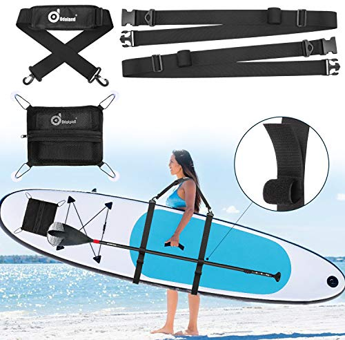 Odoland Paddle Board SUP Carry Strap with Deck Bag, Adjustable Heavy-Duty Carrying Shoulder Belt, Stand Up Paddle Board Carrier Storage Sling for Surfboards, Paddleboards, Longboards and Kayaks