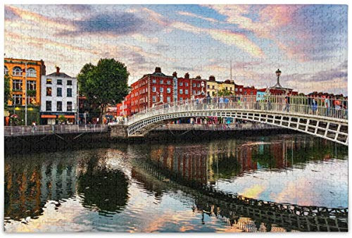Oarencol Dublin Irland Ha Penny Bridge Sunset Fluss Landschaft Puzzle 1000 Teile Puzzle für Erwachsene Kinder DIY Familie