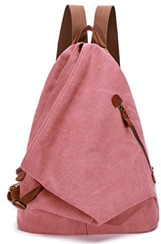 Retro Segeltuch Rucksack Canvas Vintage Rucksäcke Echtleder Daypack Reisetasche Schulterrucksack für Herren Damen (6882-Canvas-Rust Red)