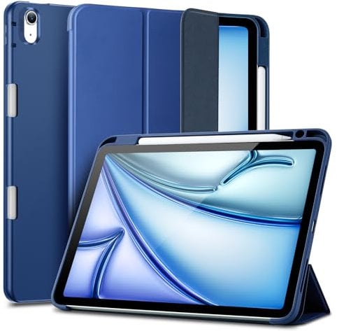 ESR für iPad Air 11 Zoll M3/M2 Hülle, iPad Air 7/6/5/4 Hülle (2025/2024/2022/2020) mit stifthalter, 10,9 Zoll Case, Flexible Weiche Hülle, Rebound Serie, Dunkelblau