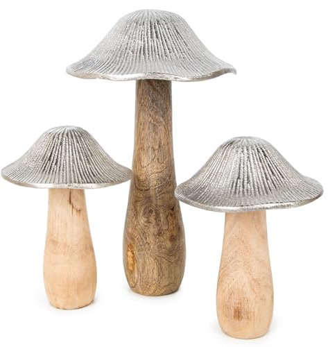 Logbuch-Verlag 3 Pilz Figuren Geschenk Frühling Herbst Dekoration Silber braun aus Holz & Metall Dekofiguren Set