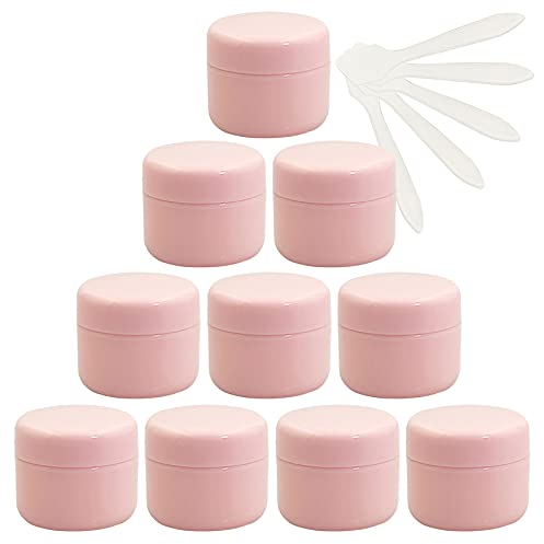 TIANZD 12 Pieces Empty 50ml Pink Plastic Cosmetic Jars with Screw Lid, 50g Small Pot with Inner Linner for Cosmetic Travel Homemade Cream Gel Lip Balm Salve Storage Containers+ 5X Spatula