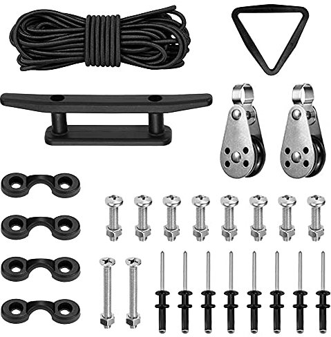 Lixada Kayak Anchor Trolley Kit with Tri-Grip Rivets O-Ring Cleat Rope Pad Eyes Pulleys Lashing Triangle Screws for Kayak Canoes Boat Anchoring