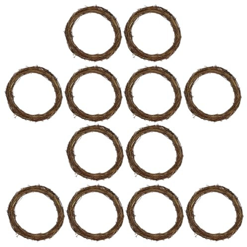 Happyyami 10pcs Grapevine Wreath Natural DIY Rattan Wreath Rustic Ring Christmas Hanging for Christmas Holiday Wedding Supplies 10CM