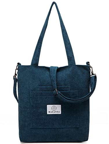 Makukke Umhängetasche Damen - Cord Schultertasche Damen Handtasche, Shopper Damen Henkeltasche für Büro Schule Einkauf Reise