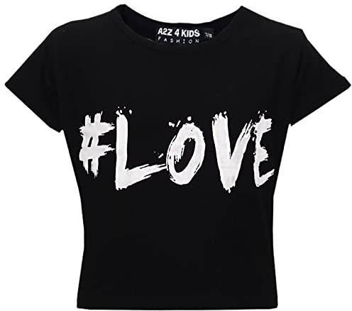 A2Z 4 Kids #Love Printed Crop Top Short Sleeves T Shirt Summer Fashion - #Love Crop Top Black & White 7-8