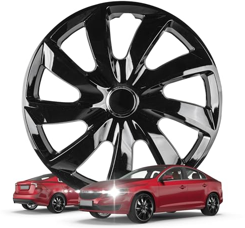 Walser Premium Radkappen Turbine Black, 4er Set Radkappen Auszeichnung Sehr Gut*, Radzierblenden 14 Zoll, Radblenden für Alufelgen Stahlfelgen, Auto Radzierblende schwarz - Made in Europe