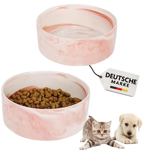 Lot de 2 gamelles en céramique pour chiens de petite et grande taille, antidérapantes, passent au lave-vaisselle, lot de 2 gamelles roses 400 ml