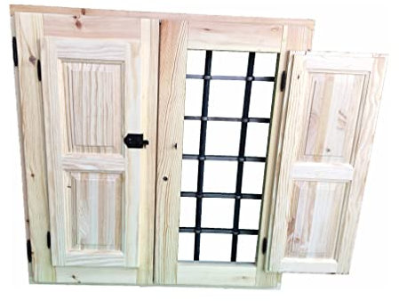 VENTANA RÚSTICAS DE MADERA CON REJA DE HIERRO (120cm X 120cm)
