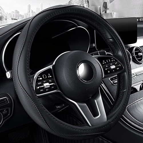 Microfiber Leather 15 Universal Fit Car Steering Wheel Cover, Elastic Breathable and Odorless, Black