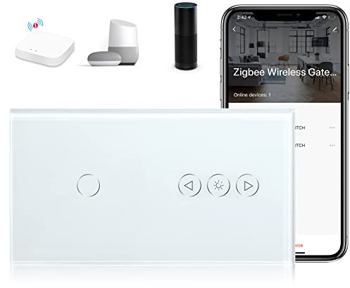 BSEED Zigbee Dimmer Schalter mit Smart Single Live ZigBee Lichtschalter 1 Fach 1 Weg Alexa Berührung Wandschalter Glasscheibe Schalter (ZigBee Hub Erforderlich) Weiß