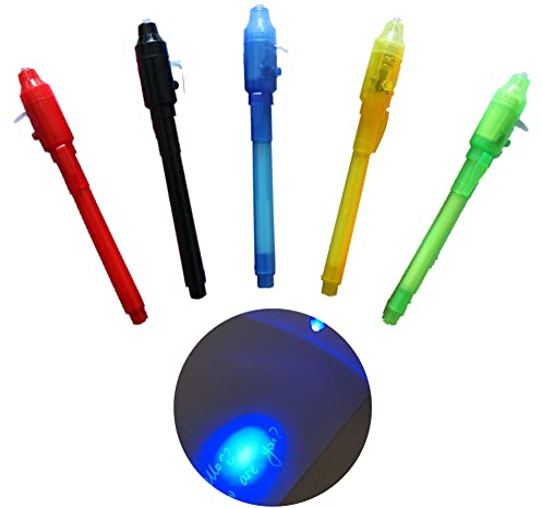 Zauberstifte,5pcs Geheimstift,Geheimstift mit UV-Licht,Unsichtbarer Stift Spy Pen,Zauberstifte Kinder,Unsichtbar Schreiben für Kinder Kindergeburtstag Gastgeschenke