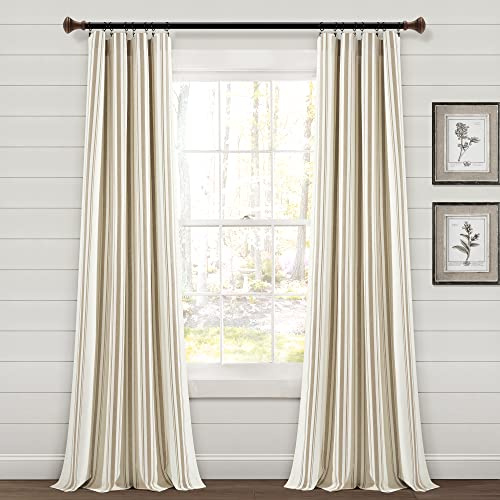 Lush Decor Farmhouse Stripe Yarn Dyed Eco-Friendly Recycled Cotton Window Curtain Panel Pair, 42 W x 95 L, Neutral - Classic Modern Rustic Charm - Eco Friendly Cotton Fabric