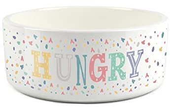 Hungry Dog Large Pet Food Bowl Multicolour Speckles - Ceramic White Feeding Dish For Dogs