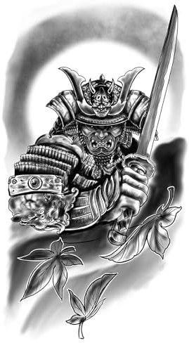 x3 Tatouage Éphémère samourai - 1 lot de 3 Feuilles de tatouage temporaire japonais | Bras, épaule, dos, mollet, cuisse, jambe | Noir | Homme, Femme - TATTOO YOUR STYLE