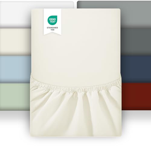 puredown Spannbettlaken 140x200cm Mikrofaser Bettlaken für Matratzen bis zu 25-30cm, Angenehm Atmungsaktive Spannbetttücher Bettwäsche,Oeko-Tex Zertifiziert, Creme