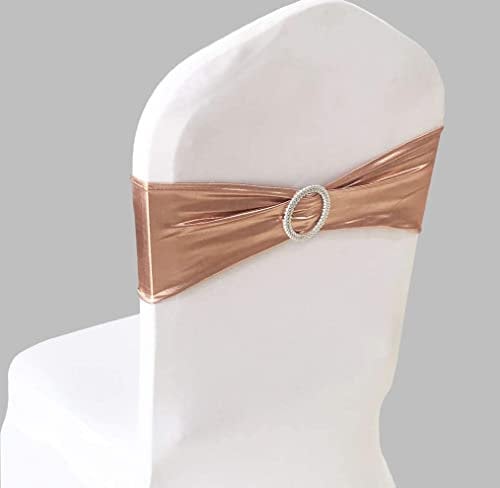 VIORNO Écharpes de Chaise, décoration de réception, 100 pcs élastiques Spandex Housses de Chaise nœuds for décorations de fête de Mariage nœuds de Chaise - Rouge (Color : Rose Gold)