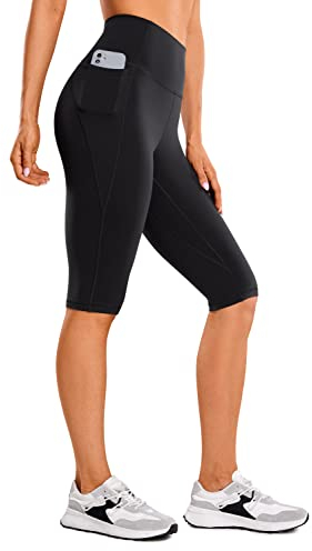 CRZ YOGA Butterluxe Damen Capri 3/4 Leggings High Waist Blickdicht Sport Yogahose Laufhose Sporthose mit Taschen - 33cm Schwarz 38