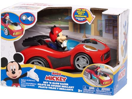 Just Play Mickey Mouse Rev 'n Go Vehicles with Lights and Sounds, Mickey's Car, Mickey Mouse Phrases, Toy for Fans, Boys, Kids Ages 3 and Up