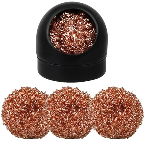 YSDMY Lötspitzenreiniger, Lötkolben-Spitzenreiniger, Lötspitzen-Reinigungsdraht, Messing Spitzenreiniger Kit mit 1 Lötkolbenhalter und 4 Spiralwolle, Wasserlos Reinigungsdraht Scrubber Reiniger