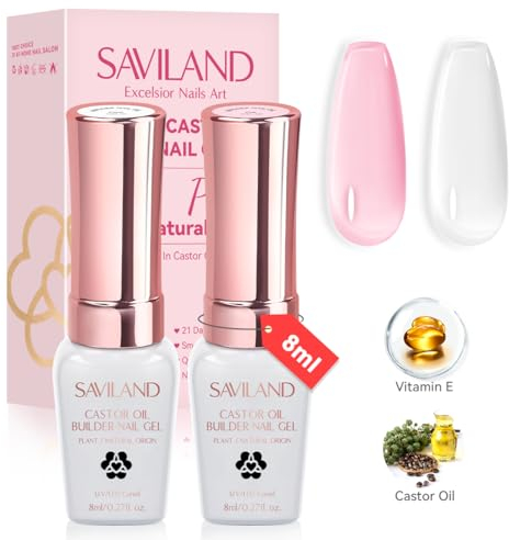 Saviland Builder Nail Gel: 5 in 1 Rizinusöl Builder Nagelset Vitamin E Nagelstärker Klares/Rosa Hartgel Builder Gel Erweiterungs,Builder Nagelgel in a Bottle Verlängerungen Nagelpflege Reparatur