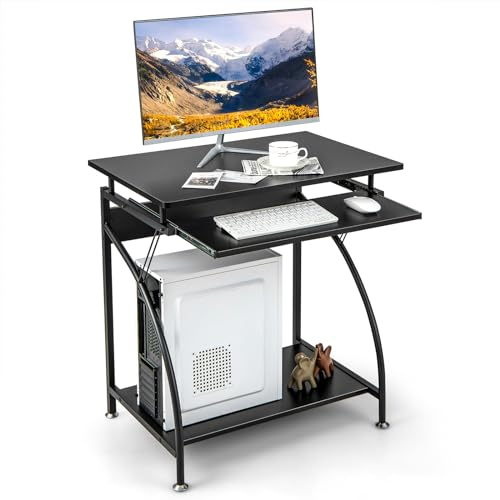 COSTWAY Computer Desk, 70cm PC Laptop Table with Pull-out Keyboard Tray and Bottom Storage Shelf, Modern Study Table Writing Workstation for Home Office, Bedroom & Living Room