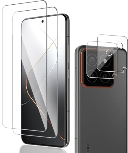 Phlleyaa Protector de Pantalla para Xiaomi 14,Cristal Vidrio Templado 2 Piezas y Protector de Lente de Cámara 2 Piezas,9H Dureza Anti-Arañazos para Xiaomi 14 Vidrio Templado