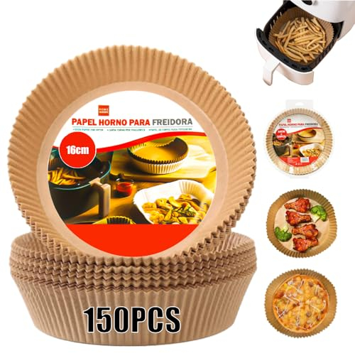 Home goods Papel Desechable Freidora Aire,Papel de Pergamino Antiadherente para Freidora sin Aceite,Papel para freidora de Aire, Horno,Sartén,Vaporera y Microondas (16cm Redondo 150Pcs)