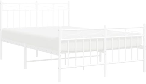 vidaXL Bettgestell, Bettrahmen mit Lattenrost Metallbeinen, Bett Gästebett mit Kopfteil Fußteil, Metallbett Doppelbett Schlafzimmerbett, Weiß 120x200cm Metall
