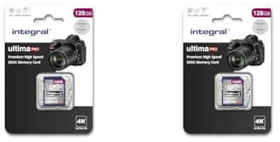 Integral 128GB SD Card 4K Ultra-HD Video Premium High Speed Memory Card SDXC Up to 100MB/s SDXC V30 UHS-I U3 Class 10 SD Memory Card, Black (Pack of 2)