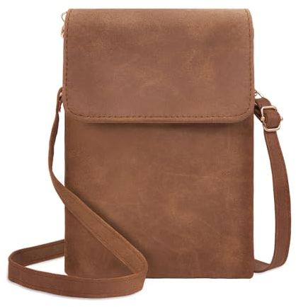Toptime Handytasche zum Umhängen Damen, Wildleder Umhängetasche Klein mit Verstellbarem Schultergurt, Multifunktionale Crossbody Bag Vintage Braun Kleine Tasche Damen für Dating, Shopping, Reisen