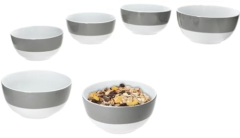 MamboCat 6er Set Variant Grau Schale 14,3cm I 450ml I farbige Porzellan-Schüssel für 6 Personen I Schälchen für Salat, Müsli, Chips & Co. I buntes Geschirr für Frühstück, Mittag & Abendbrot