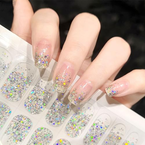 22PCS Gel Nagellack Aufkleber - Full Wraps Nagelaufkleber UV/LED-Lampe Erforderlich Cured Gel Nail Strips (Klar Sternenhimmel)