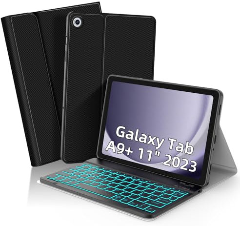 XIWMIX Backlit Keyboard Case for Samsung Galaxy Tab A9 Plus 11 Inch 2023, Slim Stand Cover with Detachable Wireless Keyboard for Galaxy Tablet A9 Plus SM-X210/X216/X218, Black