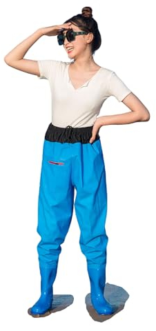 Wathose Taille mit Stiefeln,Angelhose mit Watstiefel,Teichhose Damen Mit Tasche,wasserdicht,atmungsaktiv,Erwachsener,für Baustellen,Angeln,Bauernhöfe,Gärten,Jagen,Fliegenfischen