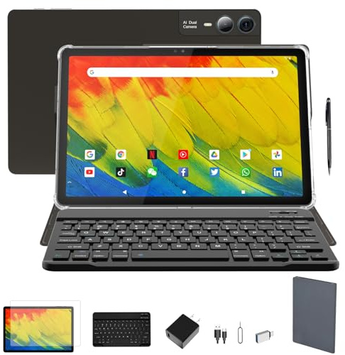 MSLSTM 2024 Tablet Android 14 Tablet 18GB (6GB+12GB esteso) RAM 128GB ROM, display 2K, fotocamera 13MP+5MP, 5G/2.4G WiFi, GPS, Bluetooth, con custodia, penna, tastiera (grigio)