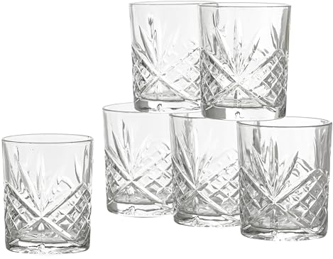 Baroni Home Set 6 pz Bicchieri in Vetro da Acqua Decorati con Intagli Eleganti da 25 CL, Lavabili in Lavastoviglie, 8x8x10 cm