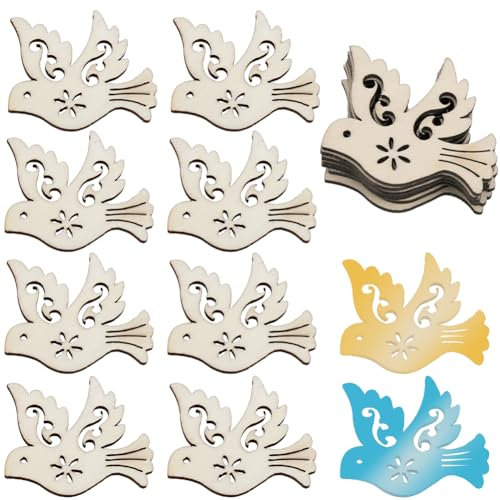 GORGECRAFT 50Pcs Unfinished Wood Bird Pieces Wooden Christmas Tree Decorations Bisque Hollow Out Blank Cutout Wooden Dove Ornaments Pendants for Wedding Birthday Party Hanging Gift Decor