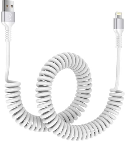 Coiled i Phone Car Charger Cable, [Apple MFi Certified],USB to Lightning Cable,i Phone Data Cord for Car Play,Retractable iPhone Charger Cable for iPhone 14/13/12/11/Pro Max/Pro/XR/XS/8,i Pad