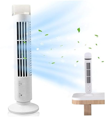 Ventilador de torre Mini ventilador de torre de escritorio con luz LED Carga USB portátil 2 configuraciones de velocidad Ventilador oscilante Sin hojas Ventiladores de enfriamiento silenciosos
