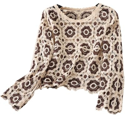 Cardigan Damen Sommer Ausgehöhlt Boho Top Langarm Strickjacke Blumenmuster Häkelpullover Knitwear Häkel Top Häkelpulli Strickweste Casual Party Streetwear