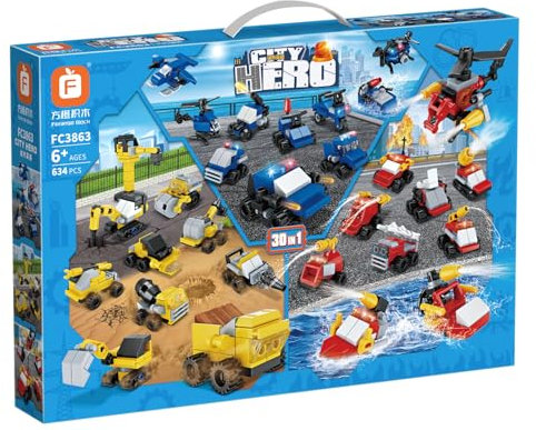 Forange FC3863 Baumaschinen 30 in 1 Klemmbausteine 634pcs Spielzeug Bausatz-NEU-OVP