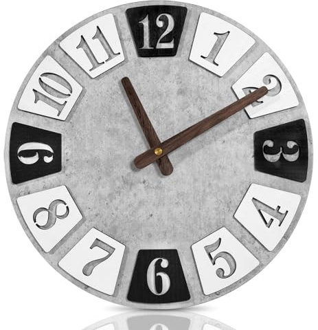 BORDEAG Holz Wanduhr, Wanduhren, Küchenuhr 30CM Wanduhr Ohne Tickgeräusche Wanduhr aus Holz, Große Wanduhr Modern für Wohnzimmer Küche Zuhause Schlafzimmer Büro (Grau)