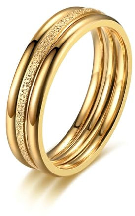 Ring Gold Damen Vintage, Verlobungsringe Edelstahl 3 Ringe Set Stapelringe Herren Schmuck für Geburtstag Größe 62 (19.7)