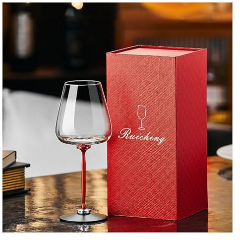 Bicchieri da vino rosso e bianco rotanti con cristalli, bicchiere da vino rotante, stelo lungo in alluminio, senza piombo, ideale come regalo