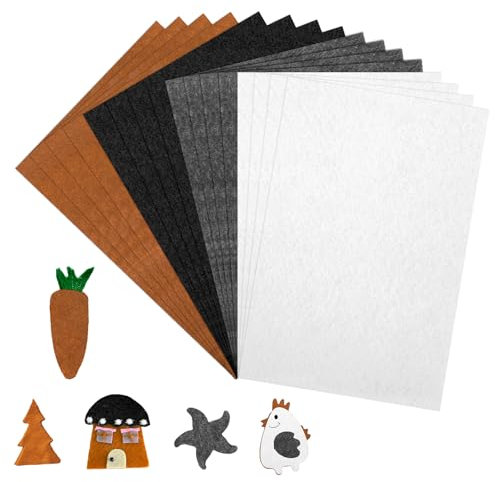 JJUNW 16 Stück Filz zum Basteln, 4 Farben Filzstoff Bastelfilz 20 x 30 cm Filz Zum Nähen 1mm Stark Vliesstoff Felt für Handarbeit DIY-Nähprojekt NäHen Party Dekorationen(Schwarz+Weiß+Grau+Beige)