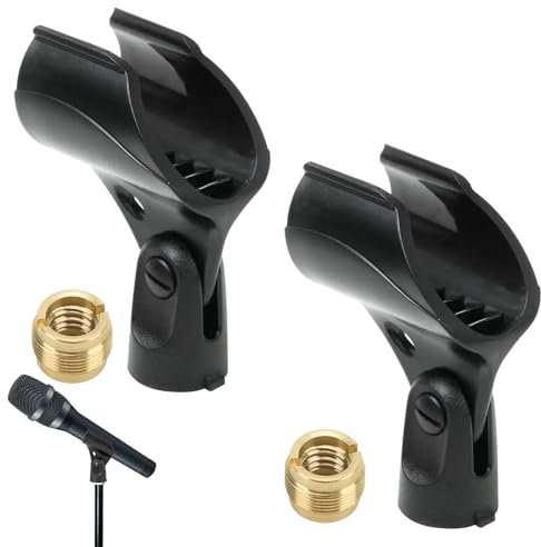 Microphone Clip, Universal Microphone Holder, Mic Stand Clip Attachment, 2Pack Clips for Stand Handhold Microphone, Mic Clamp Holder with 5/8 to 3/8 Mic Screw Adapter
